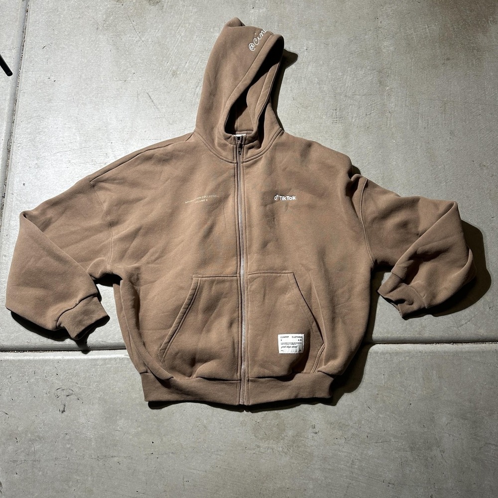 Comfrt Hoodie Mens Medium Brown TikTok Good Days‎ Ahead Full Zip Fleece Graphic